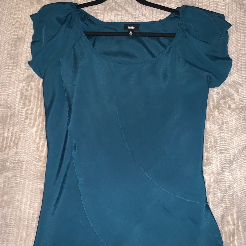 Teal Pleated Cap Sleeve Blouse